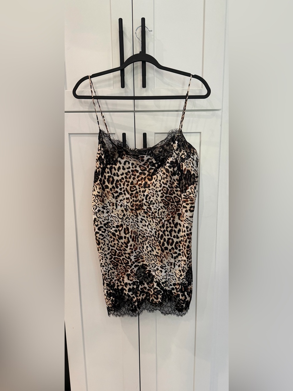 Victoria's Secret - Leopard Satin Slip Dress with Black Lace - Large